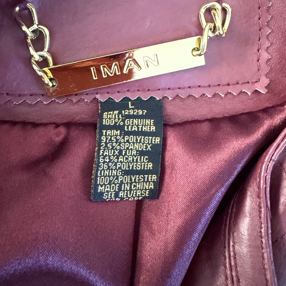 Women’s IMAN Quilted Maroon Leather Jacket - Size Large. - Picture 2 of 2